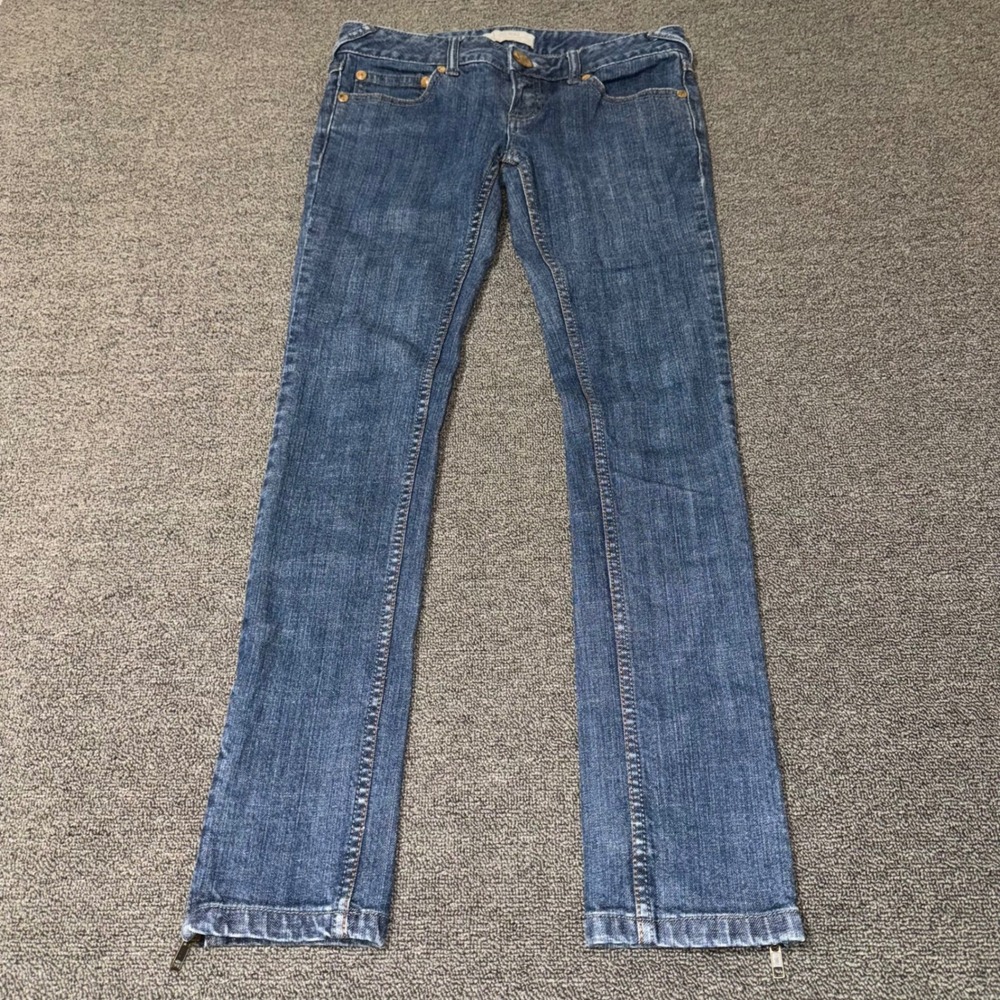 Free People Blue Low Rise Skinny Jeans Ankle Zip Dark Wash Size 26 Boho Casual